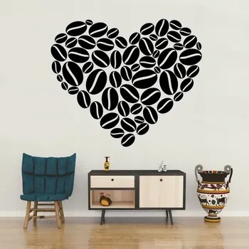 Samolepící dekorace Srdce zrnka kávy - vinylová samolepka na zeď 117x100cm