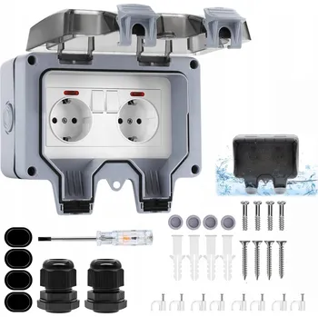 Elektrická zásuvka IP66 Hermetická Elektrická Zásuvka DVOJITÁ VNĚJŠÍ ZAHRADNÍ ZÁSUVKA