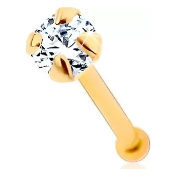 Piercing Zlatý 585 piercing do nosu, rovný - blýskavý zirkonek čiré barvy, 1,5 mm