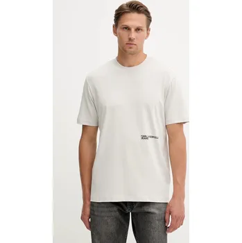 Pánské tričko Bavlněné tričko Karl Lagerfeld Jeans pánské, béžová barva, s potiskem, A4M17024 01X, vel. XXL