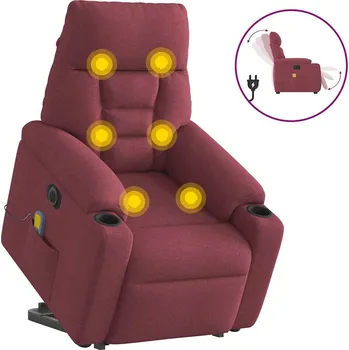 Křeslo Elektrické zvedací masážní polohovací křeslo vínové textil Červená3303065
