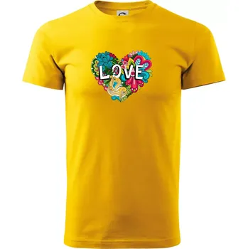 Love nápis květovaný - Triko extra velké (5-8XL) - 8XL ( Žlutá )