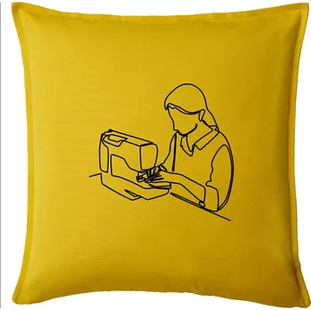 Polštář Švadlena a šicí stroj jedním tahem - Polštář 50x50 - 50x50 - Pouze potah ( Žlutá )