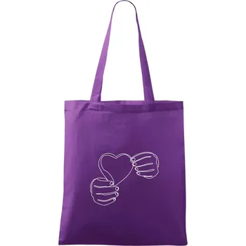 Ruka držící srdce jedním tahem - Taška bavlněná - 42 x 38 cm ( Fialová )