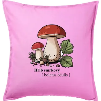 Polštář Hřib smrkový - Boletus edulis kreslený - Polštář 50x50 - 50x50 - Pouze potah ( Růžová )