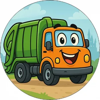 Jedlá dekorace na dort Jedlý papír popelářské auto kreslené 19,5cm - Pictu Hap