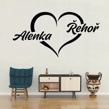 Samolepící dekorace Zamilované srdce s vašimi jmény - vinylová samolepka na zeď 80x42cm
