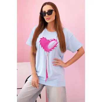 Dámské tričko Dámské oversized bavlněné tričko srdcem a třásněmi modrá UNI