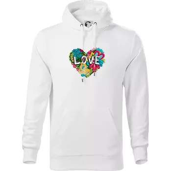 Pánská mikina Love nápis květovaný - Mikina pánská Cape s kapucí - 4XL ( Bílá )