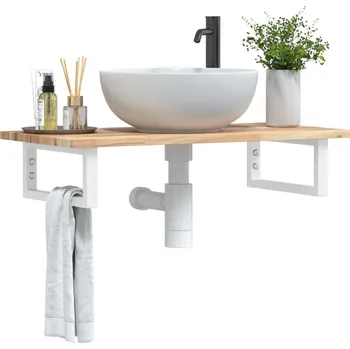 Koupelnový nábytek Deska pod umyvadlo nástěnná ocel a masivní akáciové dřevo Hnědá3302672