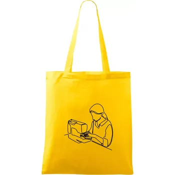 Nákupní taška Švadlena a šicí stroj jedním tahem - Taška bavlněná - 42 x 38 cm ( Žlutá )