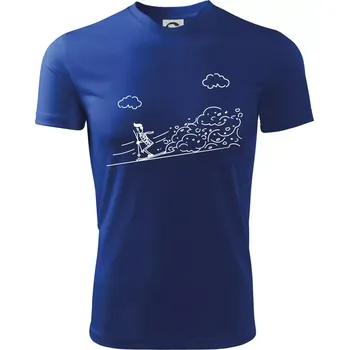Chlapecké tričko Kreslený lyžař na horách - Dětské triko sportovní (dresovina) - 134 cm/8 let ( Královská modrá )
