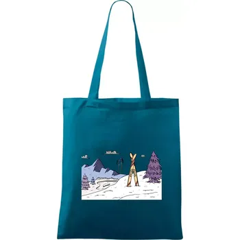 Nákupní taška Panorama lyžování - Taška bavlněná - 42 x 38 cm ( Petrolejová )