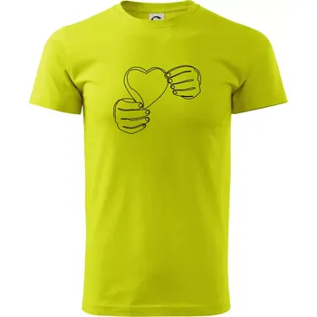 Pánské tričko Ruka držící srdce jedním tahem - Klasické pánské triko vyšší gramáže - XS ( Limetková )