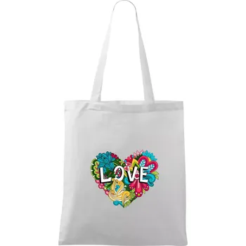 Nákupní taška Love nápis květovaný - Taška bavlněná - 42 x 38 cm ( Bílá )