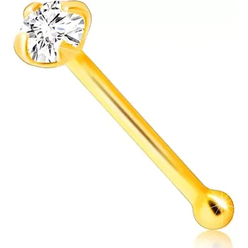 Piercing Zlatý piercing do nosu ze 14K zlata - rovný tvar, čirý zirkon kulatého tvaru, 1,5 mm