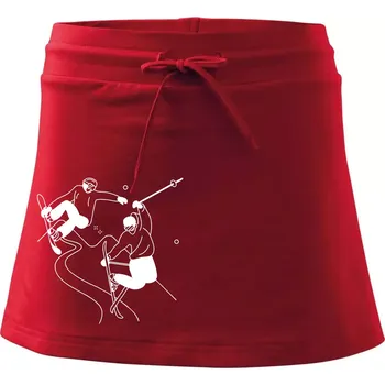 Dámská sukně Lyžovaní - kresleny obrázek - Sportovní sukně - two in one - XS ( Červená )