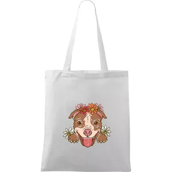 Americký stafordširský teriér hlava s květinami - Taška bavlněná - 42 x 38 cm ( Bílá )
