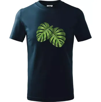 Chlapecké tričko Monstera - dva listy - Tričko dětské bavlněné - 134 cm/8 let ( Námořní modrá (velmi tmavá - téměř černá) )