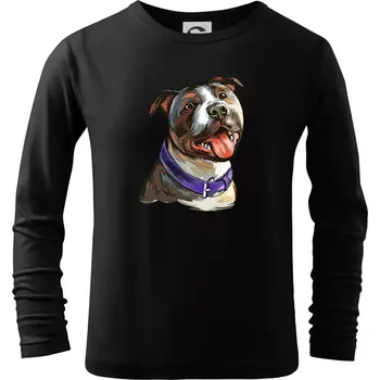 Chlapecké tričko Americký stafordširský teriér kreslený - Triko dětské Long Sleeve - 122 cm/6 let ( Černá )