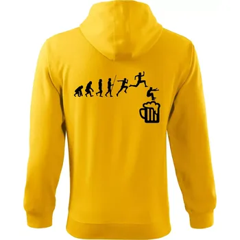 Pánská mikina Evoluce pivo skok - Mikina s kapucí na zip trendy zipper - XL ( Žlutá )