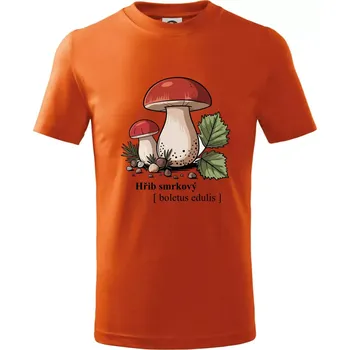 Hřib smrkový - Boletus edulis kreslený - Tričko dětské bavlněné - 158 cm/12 let ( Oranžová )