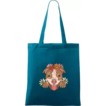 Americký stafordširský teriér hlava s květinami - Taška bavlněná - 42 x 38 cm ( Petrolejová )