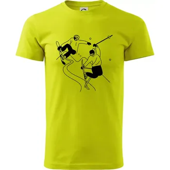 Pánské tričko Lyžovaní - kresleny obrázek - Klasické pánské triko vyšší gramáže - XL ( Limetková )