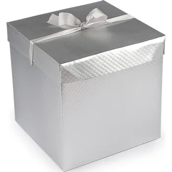 Dárková krabice s mašlí metalická, barva 1 stříbrná