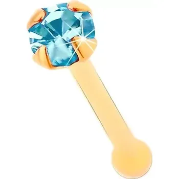 Piercing Zlatý 585 piercing do nosu, rovný - blýskavý zirkonek akvamarínové barvy, 1,5 mm