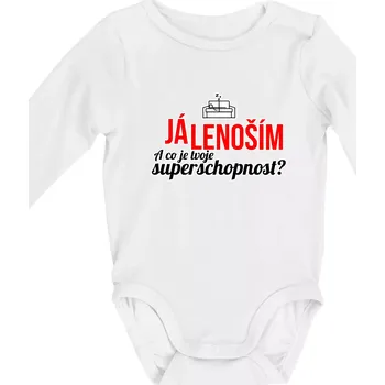 Kojenecký body Já lenoším - tvoje superschopnost? rovný nápis - Body kojenecké s dlouhým rukávem - Dlouhý r. do 3 měs ( Bílá )