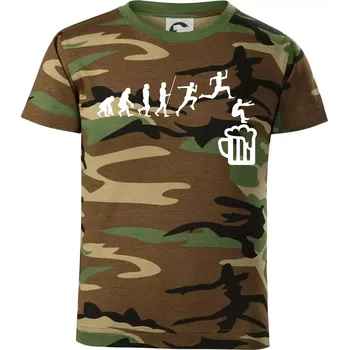 Chlapecké tričko Evoluce pivo skok - Dětské maskáčové triko - 146 cm/10 let ( Hnědý maskáč )