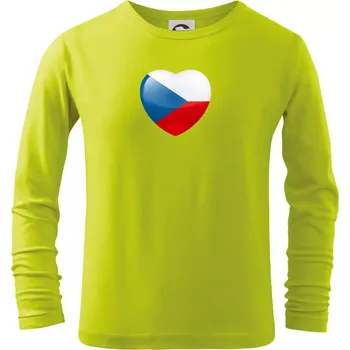 České srdce - vlajka - Triko dětské Long Sleeve - 158 cm/12 let ( Limetková )