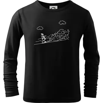 Chlapecké tričko Kreslený lyžař na horách - Triko dětské Long Sleeve - 158 cm/12 let ( Černá )