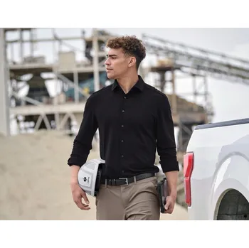 Pánská košile e.s. Business košile piqué velikost 40 černá Strauss Pracovní oblečení