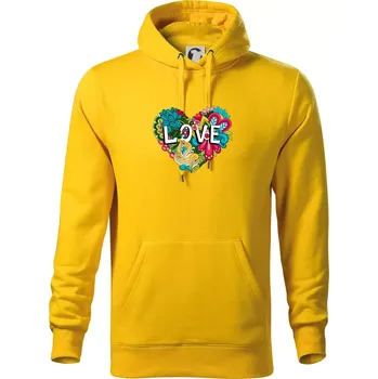 Pánská mikina Love nápis květovaný - Mikina pánská Cape s kapucí - 4XL ( Žlutá )