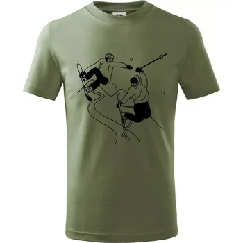Lyžovaní - kresleny obrázek - Tričko dětské bavlněné - 98 cm / 2 roky ( Khaki )