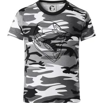 Chlapecké tričko Helma, přilba jednim tahem - Dětské maskáčové triko - 134 cm/8 let ( Šedý maskáč )