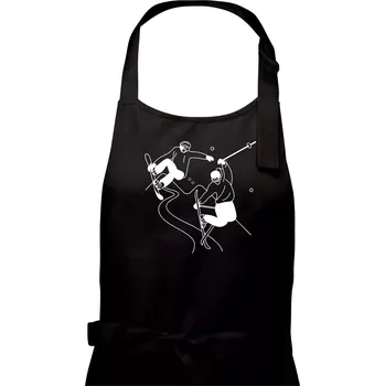 Kuchyňská zástěra Lyžovaní - kresleny obrázek - Dámská zástěra na vaření - Univerzální velikost ( Černá )
