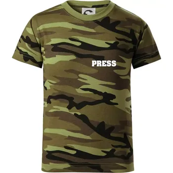 Chlapecké tričko Novinář nápis - Press - Dětské maskáčové triko - 104-110cm / 3-4 roky ( Zelený maskáč )