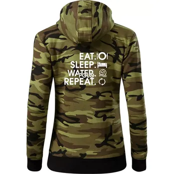 Dámská mikina Eat sleep water polo repeat - Dámská mikina trendy zipper s kapucí - S ( Zelený maskáč )