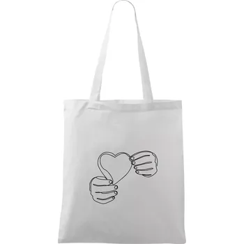 Nákupní taška Ruka držící srdce jedním tahem - Taška bavlněná - 42 x 38 cm ( Bílá )