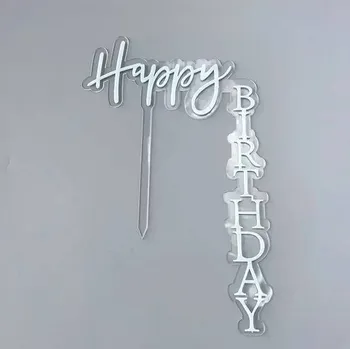 Jedlá dekorace na dort Dortisimo Zápich do dortu stříbrný Happy Birthday