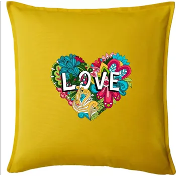 Polštář Love nápis květovaný - Polštář 50x50 - 50x50 - Pouze potah ( Žlutá )