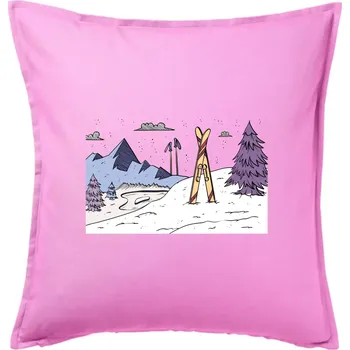 Polštář Panorama lyžování - Polštář 50x50 - 50x50 - Pouze potah ( Růžová )