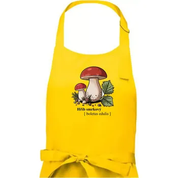 Kuchyňská zástěra Hřib smrkový - Boletus edulis kreslený - Pánská zástěra na vaření - Univerzální velikost ( Žlutá )