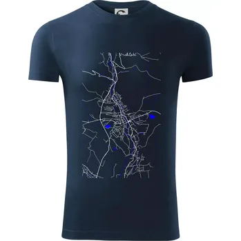 Pánské tričko Vrchlabí - Mapa s vodními toky - Viper FIT - Pánské zůžené tričko - L ( Námořní modrá (velmi tmavá - téměř černá) )