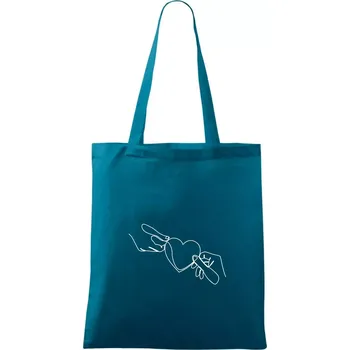 Dvě ruce a srdce jedním tahem - Taška bavlněná - 42 x 38 cm ( Petrolejová )