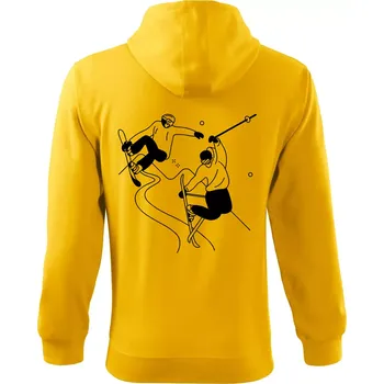 Pánská mikina Lyžovaní - kresleny obrázek - Mikina s kapucí na zip trendy zipper - L ( Žlutá )
