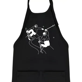 Kuchyňská zástěra Lyžovaní - kresleny obrázek - Dětská zástěra na vaření - Univerzální velikost ( Černá )